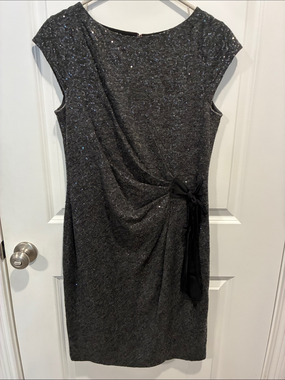 The Limited Charcoal Sequin Sheath Dress with Side Tie
